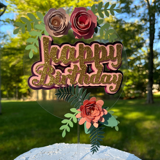 Happy Birthday Roses - Cake Topper